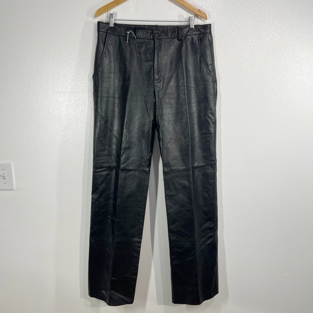 Danier Genuine Leather Pants Men 36 Black Straight Leg Classic Tailored Trousers